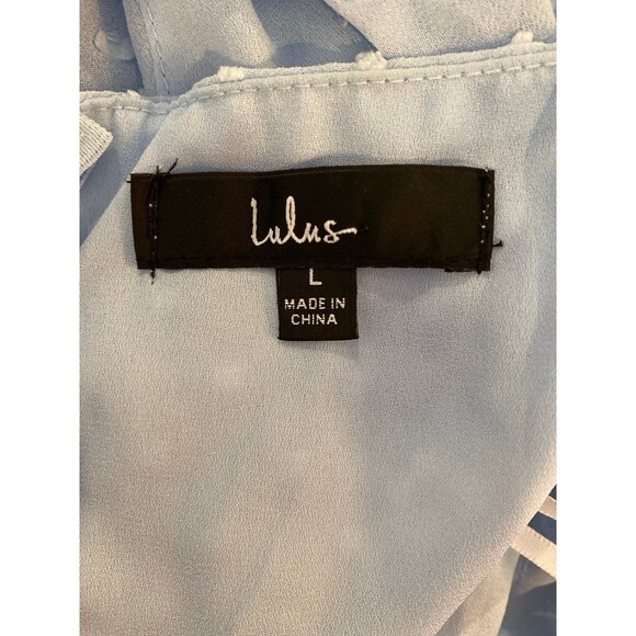 Lulus Dress Size Large Periwinkle Blue Swiss Dot Tie-Strap Midi Lined Ruffle Hem - Picture 9 of 12